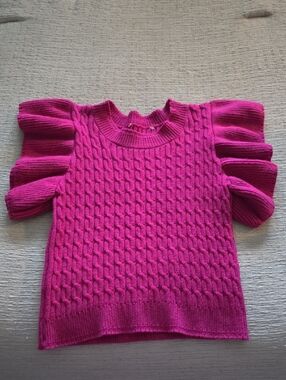 Fuchsia Puff Sleeve Cable Knit Sweater